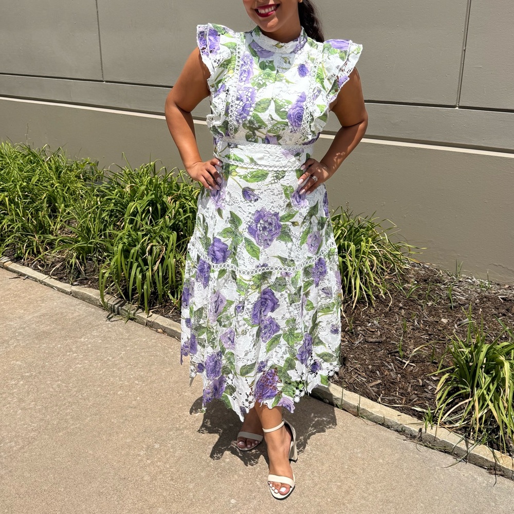 SHEIN Purple and Green Floral Lace Dress